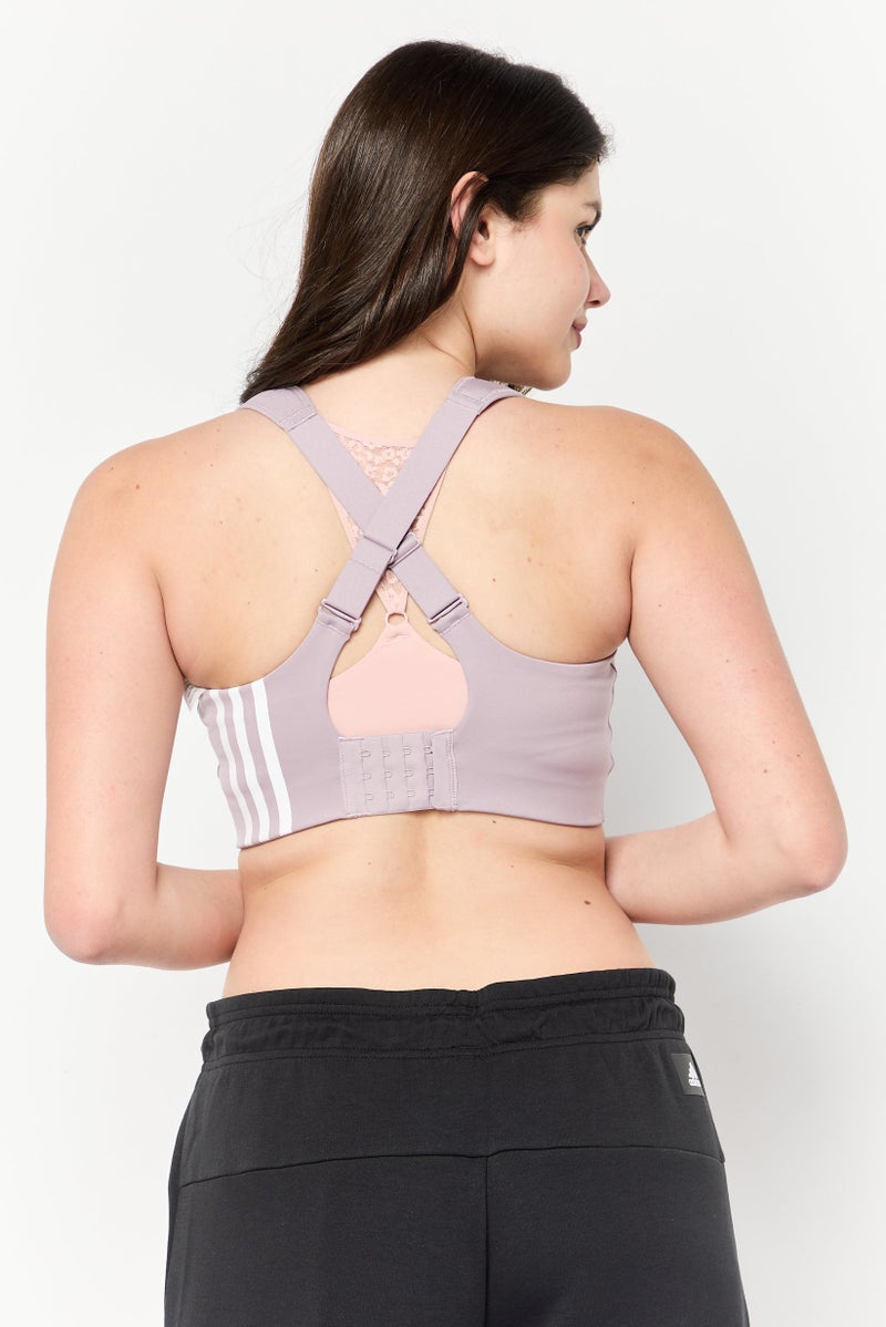 Adidas Women Brand Logo Padded Sports Bra, Mauve - Image 3