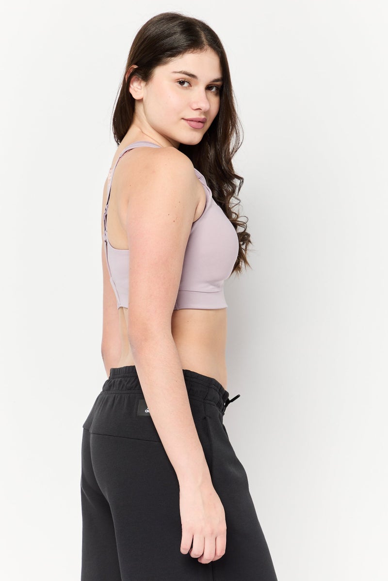 Adidas Women Brand Logo Padded Sports Bra, Mauve - Image 2