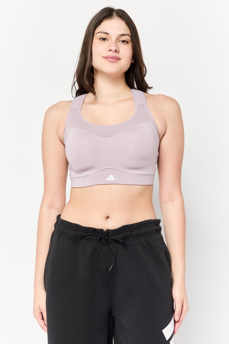 Adidas Women Brand Logo Padded Sports Bra, Mauve - Image 1