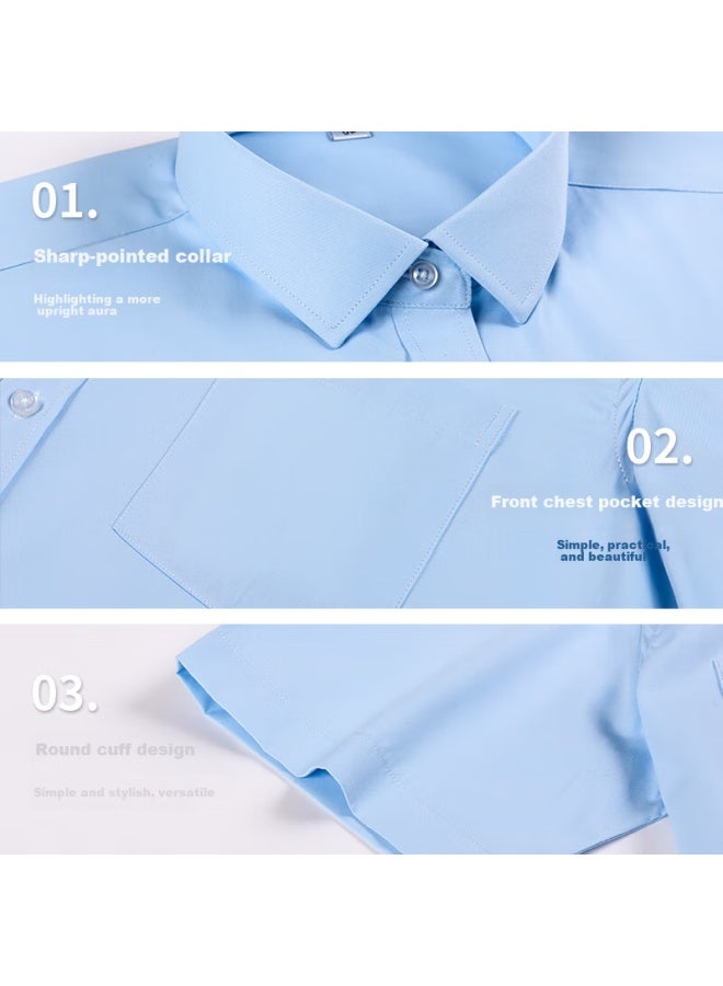 Firs Men's Shirt Summer Business Short Sleeve Shirt Wrinkle-free Solid Color Lapel Casual Shirt For Men White Twill 1203 Size 38 - Image 5