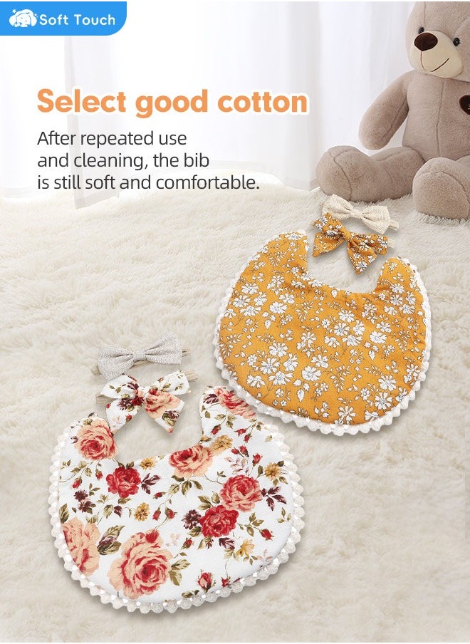 Soft Touch 2 PCS Baby Bib Baby Feeding Bib Set with Matching Bows Headband Adjustable Soft Bib for Feeding Toddler Bib for 0-24 Months  - Image 1
