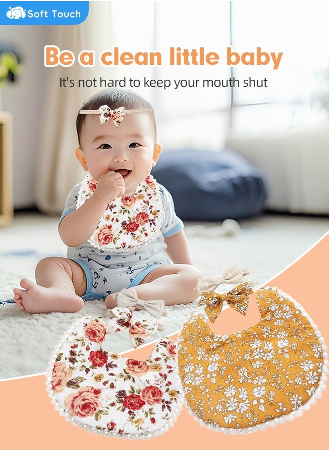 Soft Touch 2 PCS Baby Bib Baby Feeding Bib Set with Matching Bows Headband Adjustable Soft Bib for Feeding Toddler Bib for 0-24 Months  - Image 5