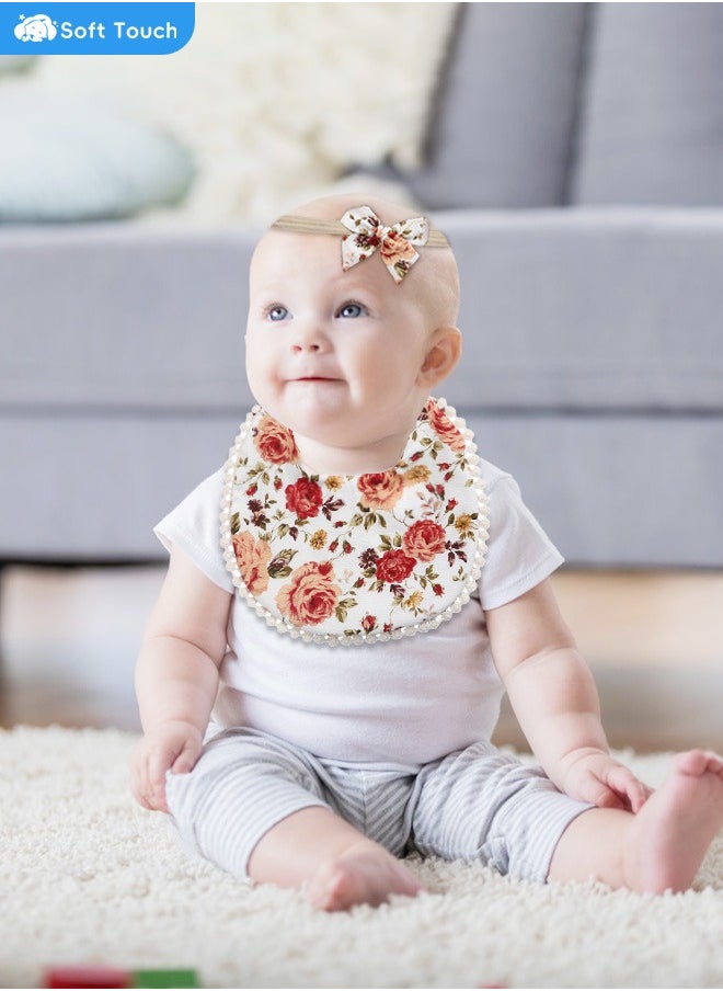 Soft Touch 2 PCS Baby Bib Baby Feeding Bib Set with Matching Bows Headband Adjustable Soft Bib for Feeding Toddler Bib for 0-24 Months  - Image 3