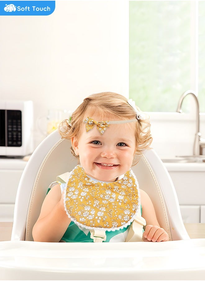 Soft Touch 2 PCS Baby Bib Baby Feeding Bib Set with Matching Bows Headband Adjustable Soft Bib for Feeding Toddler Bib for 0-24 Months  - Image 2