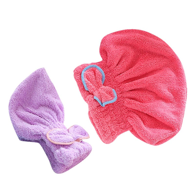 2Pcs Purple And Watermelon Red Microfiber Hair Towel Super Absorbent Quick Dry Hair Wrap - Image 2