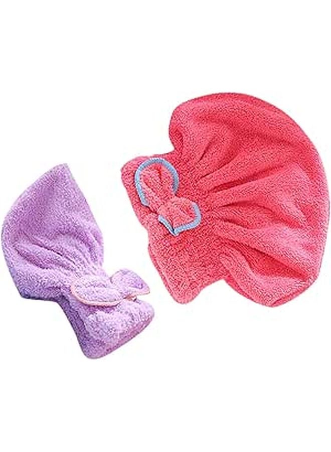 2Pcs Purple And Watermelon Red Microfiber Hair Towel Super Absorbent Quick Dry Hair Wrap - Image 1