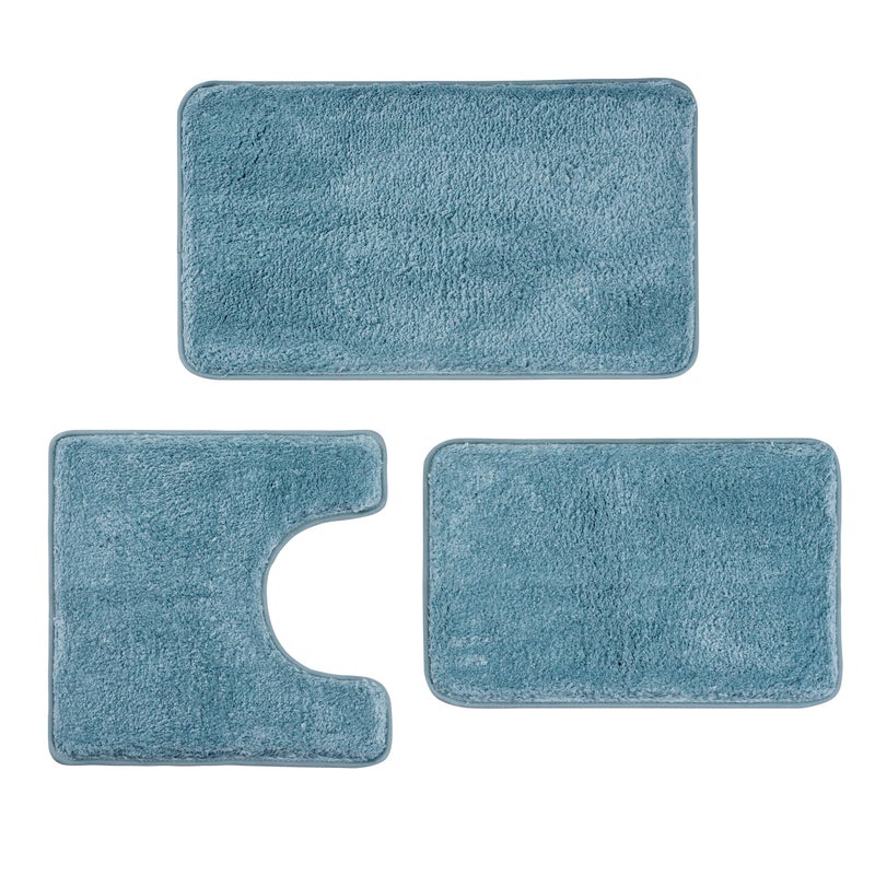 WCBSTT 3 Pieces Luxury Bathroom Rug Set with U-Shaped Toilet Rug, Non-Slip Rubber Bottom, Thick Microfiber Fluffy Plush, Water absorption, Quick Dry, Ultra Soft, Bath Mats for Bathroom, Tub(Lake Blue) - Image 1