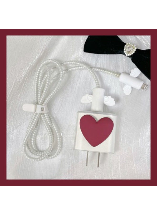 Generic Black Love 20W For Apple Data Cable Protective Cover Suitable For Iphone14promax Fast Charge 20W Charger Head-Color:Red Charging Head Protective Cover + Data Cable Protection-Applicable Model:18W/20W Universal  - Image 1