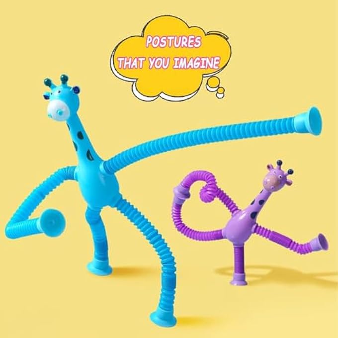 SUKILO Set of 4 Bendable Giraffe Figures Flexible Suction Cup Telescopic Pop Tube Toys, Fidget Sensory Toys for Kids, Fun Stress Relief for Girls and Boys - Image 4