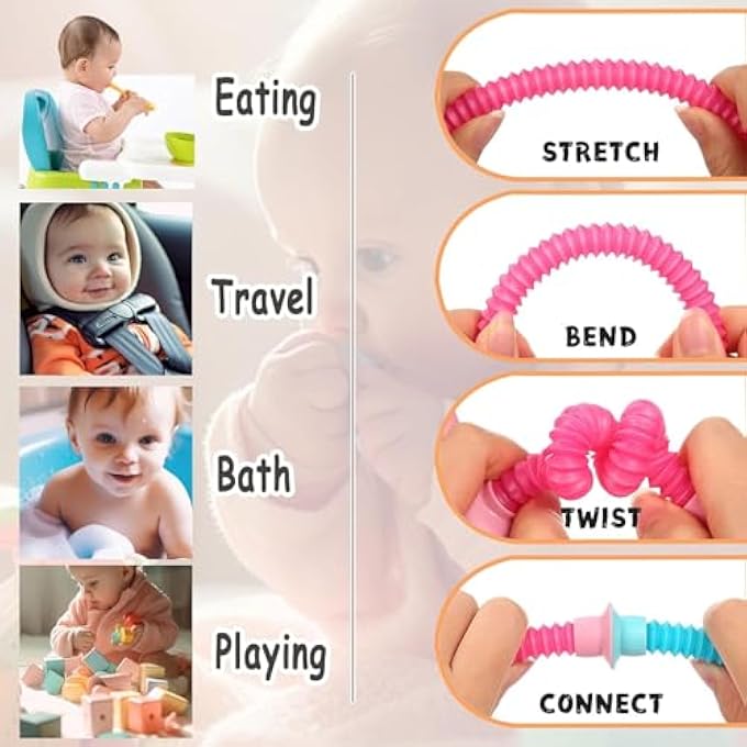 SUKILO Set of 4 Bendable Giraffe Figures Flexible Suction Cup Telescopic Pop Tube Toys, Fidget Sensory Toys for Kids, Fun Stress Relief for Girls and Boys - Image 2