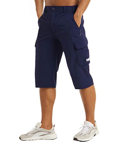 MAGCOMSEN Casual Shorts for Men Summer Sweat Shorts Fishing Long Shorts Hiking Pants Mens Cargo Shorts Basketball Outdoor Cropped Pants Navy - Image 1