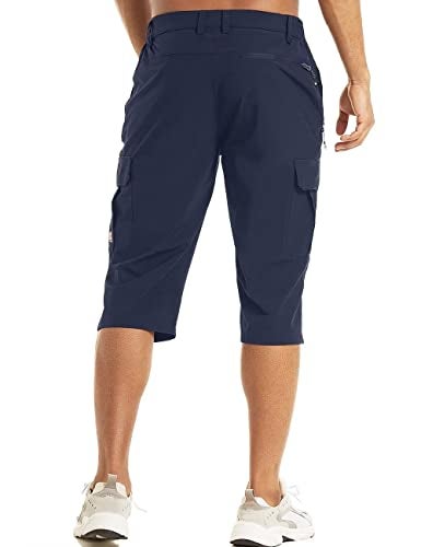 MAGCOMSEN Casual Shorts for Men Summer Sweat Shorts Fishing Long Shorts Hiking Pants Mens Cargo Shorts Basketball Outdoor Cropped Pants Navy - Image 2