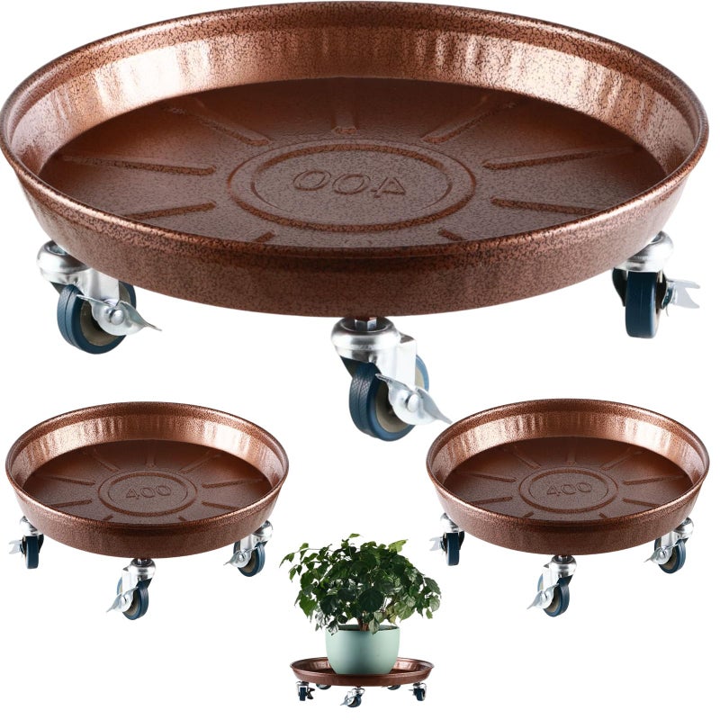 Planterhoma 3 Packs 16" Metal Plant Caddy with Wheels Extra-Large Rolling Plant Stand Heavy-Duty Plant Dolly with Casters Indoor Outdoor Wheeled Flower Pot Mover Rollers Garden Cart Trolley, Copper - Image 1