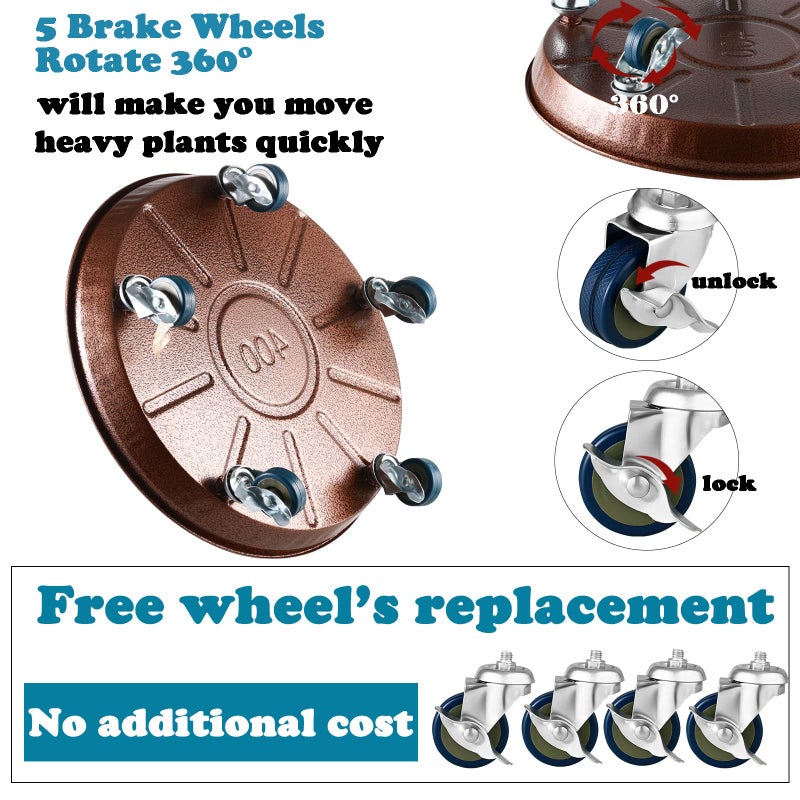 Planterhoma 3 Packs 16" Metal Plant Caddy with Wheels Extra-Large Rolling Plant Stand Heavy-Duty Plant Dolly with Casters Indoor Outdoor Wheeled Flower Pot Mover Rollers Garden Cart Trolley, Copper - Image 3