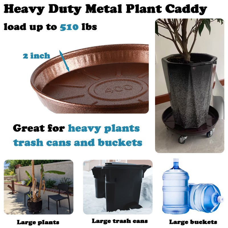 Planterhoma 3 Packs 16" Metal Plant Caddy with Wheels Extra-Large Rolling Plant Stand Heavy-Duty Plant Dolly with Casters Indoor Outdoor Wheeled Flower Pot Mover Rollers Garden Cart Trolley, Copper - Image 4