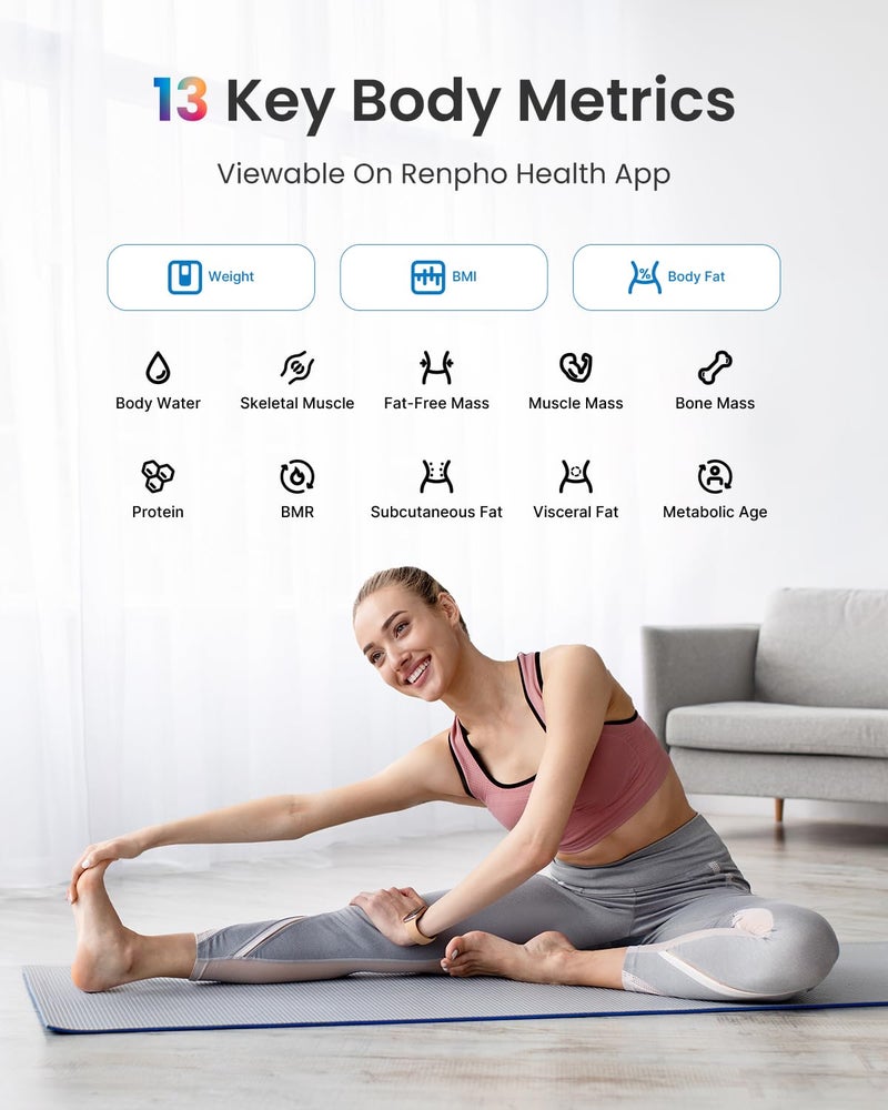 RENPHO Smart Body Fat Scale with Light, Fitness Equipment with RGB Lighting, Rechargeable Scale with BMI, Body Fat, Muscle Mass, Color Changing with Weight Variation, Elis Chroma - Image 3