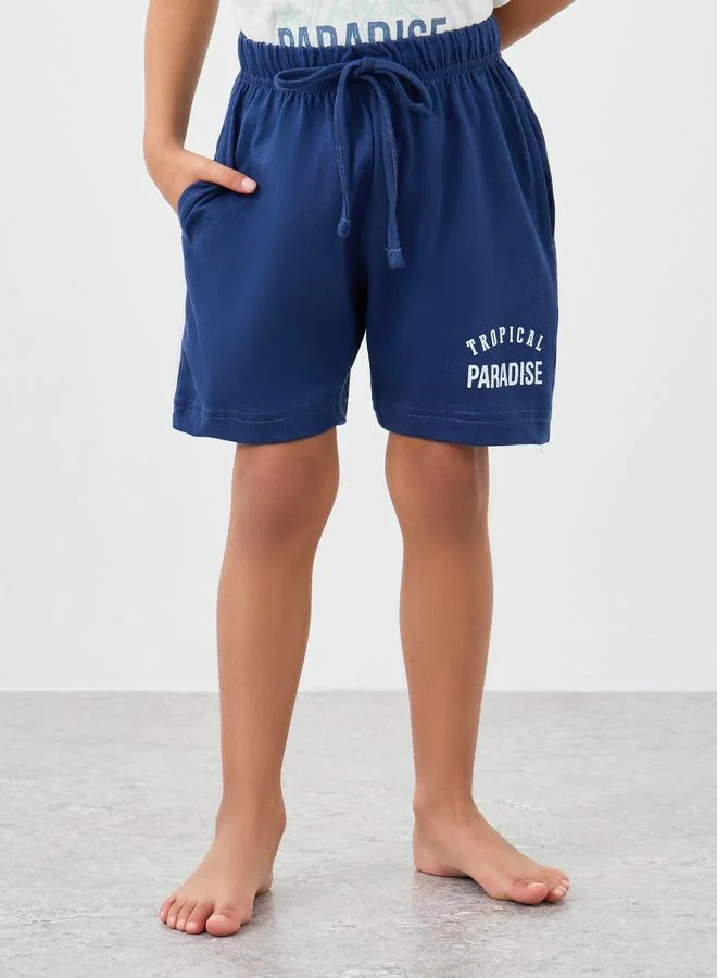Styli Styli Boys Slogan Print Short Sleeve T-Shirt and Shorts Set