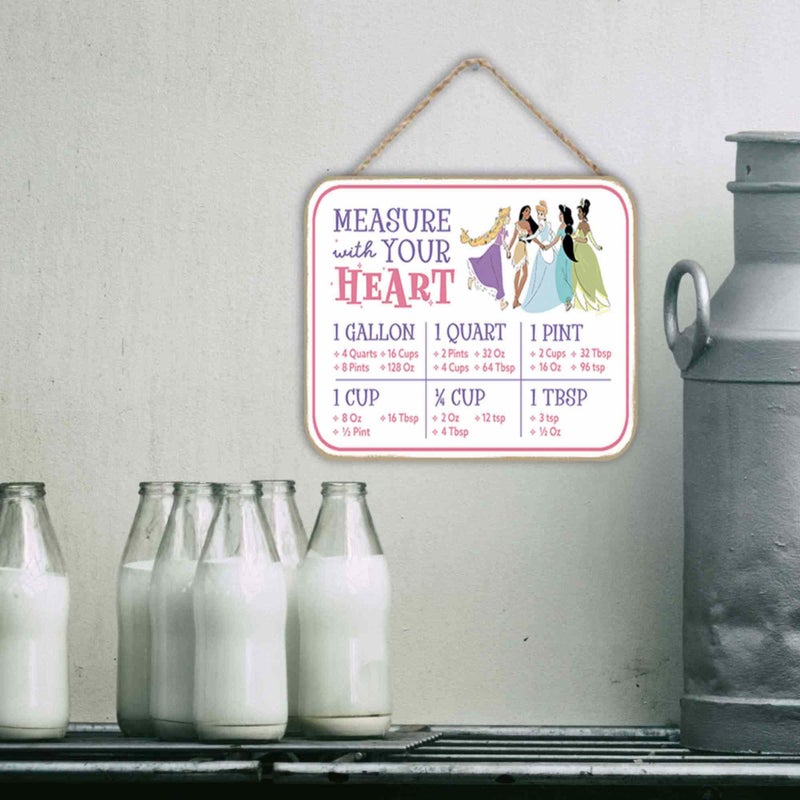 Open Road Brands Disney Princess Hanging Wood Measuring Sign - Cute Kitchen Conversion Chart Featuring Rapunzel  Pocahontas  Cinderella  Jasmine and Tiana - Image 5
