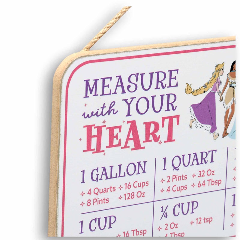 Open Road Brands Disney Princess Hanging Wood Measuring Sign - Cute Kitchen Conversion Chart Featuring Rapunzel  Pocahontas  Cinderella  Jasmine and Tiana - Image 4