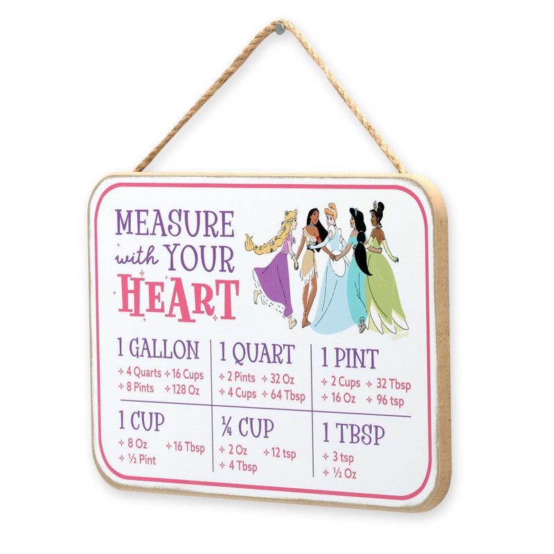 Open Road Brands Disney Princess Hanging Wood Measuring Sign - Cute Kitchen Conversion Chart Featuring Rapunzel  Pocahontas  Cinderella  Jasmine and Tiana - Image 2