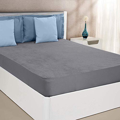 Rajasthan Crafts Rajasthan Crafts Cotton Terry Mattress Protector, 100% Waterproof Mattress Cover, Ultra Soft Cooling Mattress Encasement, Hypoallergenic Vinyl-Free Mattress Pad, Deep Pocket Skirt Fit 12 inch, Grey, Queen Size (60x72 Inches) (RC-TMP-001-6072-E)  - Image 1
