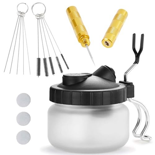 Ebest 4 Set Airbrush Spray Gun Wash Cleaning Tools Needle Nozzle Brush Glass Cleaning Pot Holder - Image 1