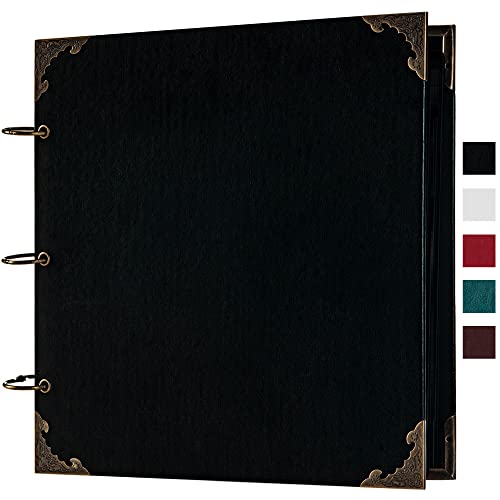 potricher 10 x 10 Inch DIY Scrapbook Photo Album Leather Cover 80 Pages Blank Craft Paper Scrap book for Wedding Anniversary and Baby Black