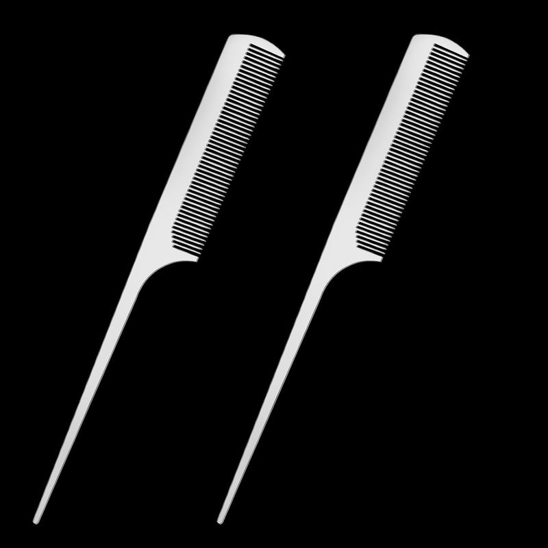 Sliverdew 2 PCS Metal Rat Tail Comb Stainless Steel Hair Combs Flat Top Fine Cutting Comb Teasing Pin Tail Barber Comb with Parting Tip for Braiding Hair Rat Tail Comb with Metal Pick for Women Men