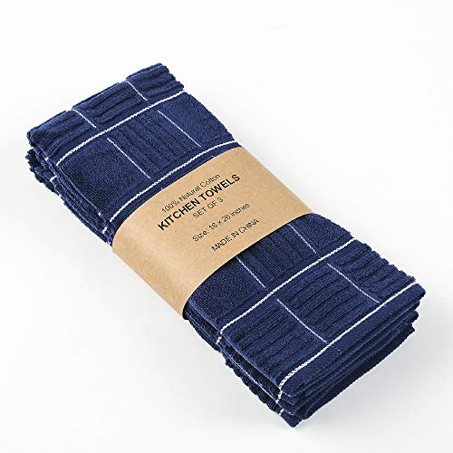 Anyi 100% Cotton Kitchen Towels, Absorbent Dish Towels with Hanging Loop, Soft Kitchen Hand Towels for Washing Drying Dishes(16x26, Set of 3, Navy) - Image 2