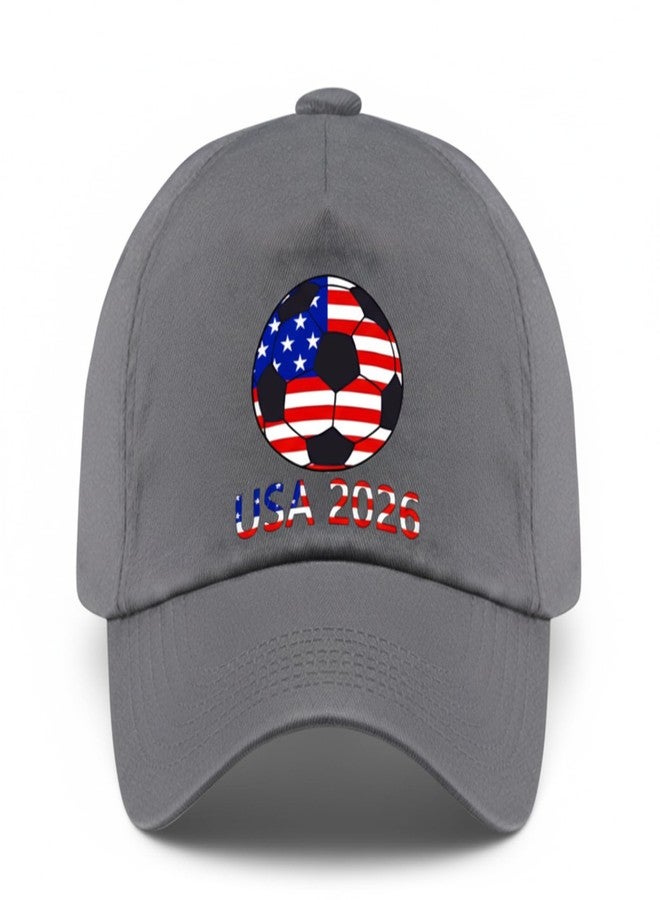 Zeptrix World Cup Soccer Hat 2026 - Adjustable Baseball Cap,World Cup Merchandise Gifts Accessories Decorations,Football Supporter Gear,USA American Flag Printed Cotton Hat for Men & Women Grey - Image 1