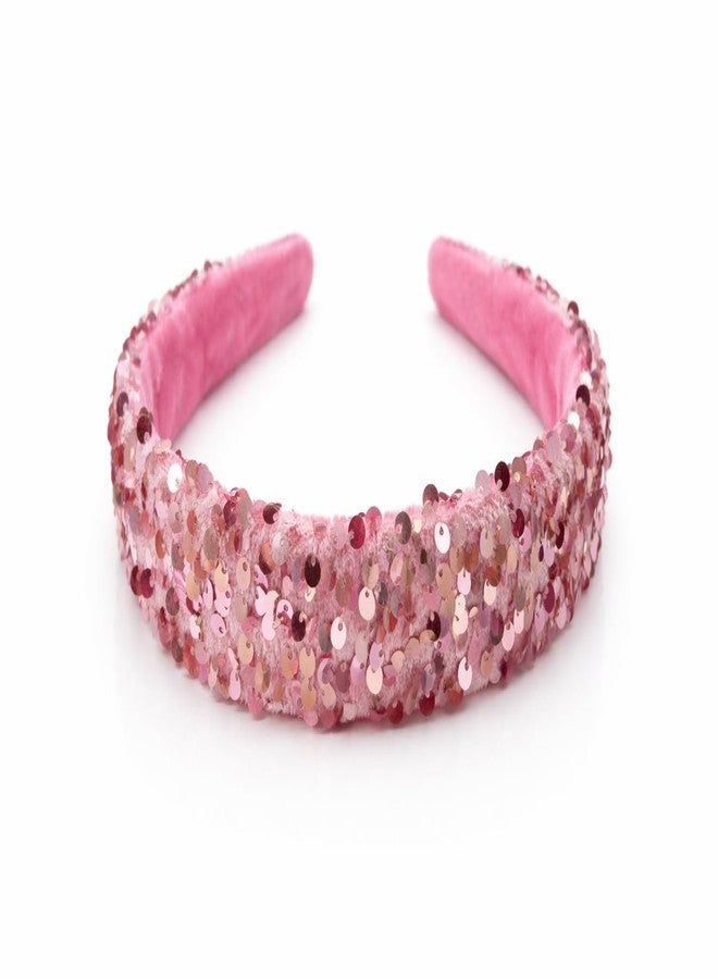 NNR Premium Sequin Padded Headband for Women - Velvet Base Sparkling Party Hairband, Stylish Wide Hair Accessory for Girls, Fashion Statement Hair Hoop for Wedding, Festive & Special Occasions (Pink) - Image 1