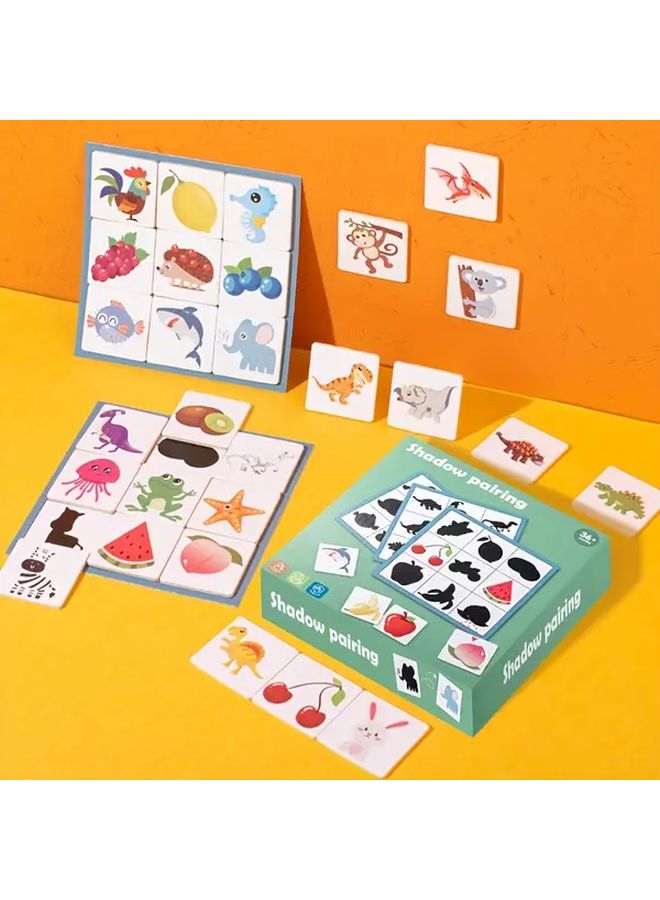 Shadow Matching Wooden Toy 48 Laminated Cards Animals Plants Black White Colorful Early Learning Fine Motor Skills - Image 1