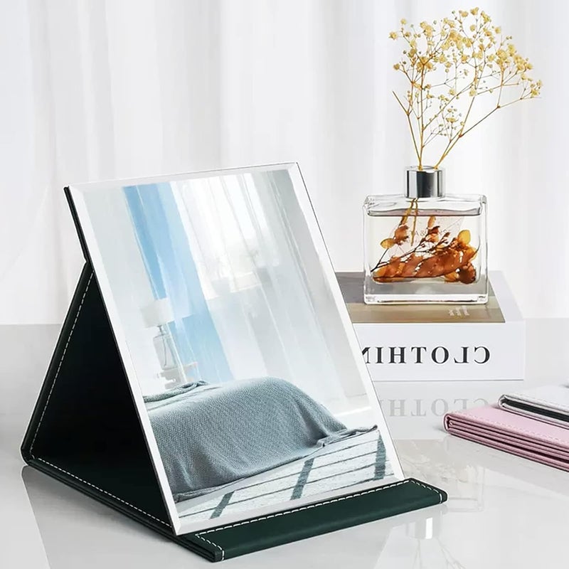 Eletree Portable Folding Makeup MirrorFrameless Pu Leather Vanity Mirror with StandTabletop Adjustable Creative Sturdy Fashion MirrorRectangle Cosmetic Makeup Mirror Black 2 - Image 5