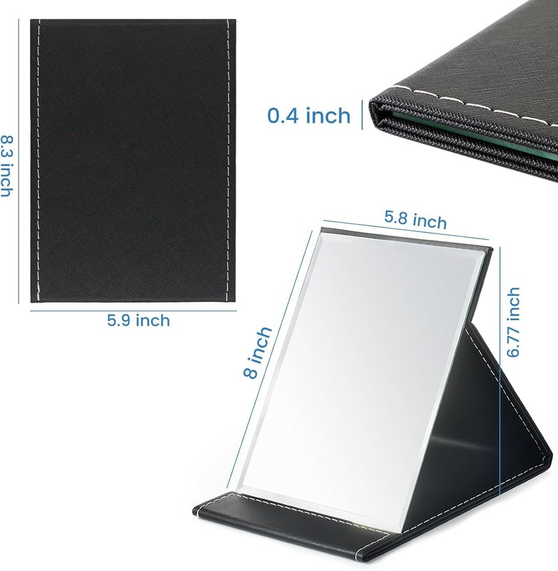 Eletree Portable Folding Makeup MirrorFrameless Pu Leather Vanity Mirror with StandTabletop Adjustable Creative Sturdy Fashion MirrorRectangle Cosmetic Makeup Mirror Black 2 - Image 2
