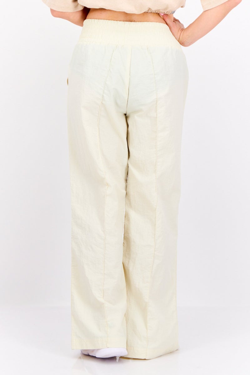 The Giving Movement Women Regular Fit Brand Logo Wide Leg Pants, Cream - Image 2