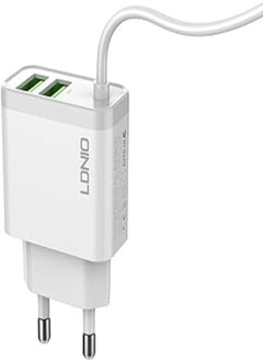 LDNIO A321 Fast Charger 15.5W With 2 USB Ports 3.1A With Lightning Cable 1M - White
