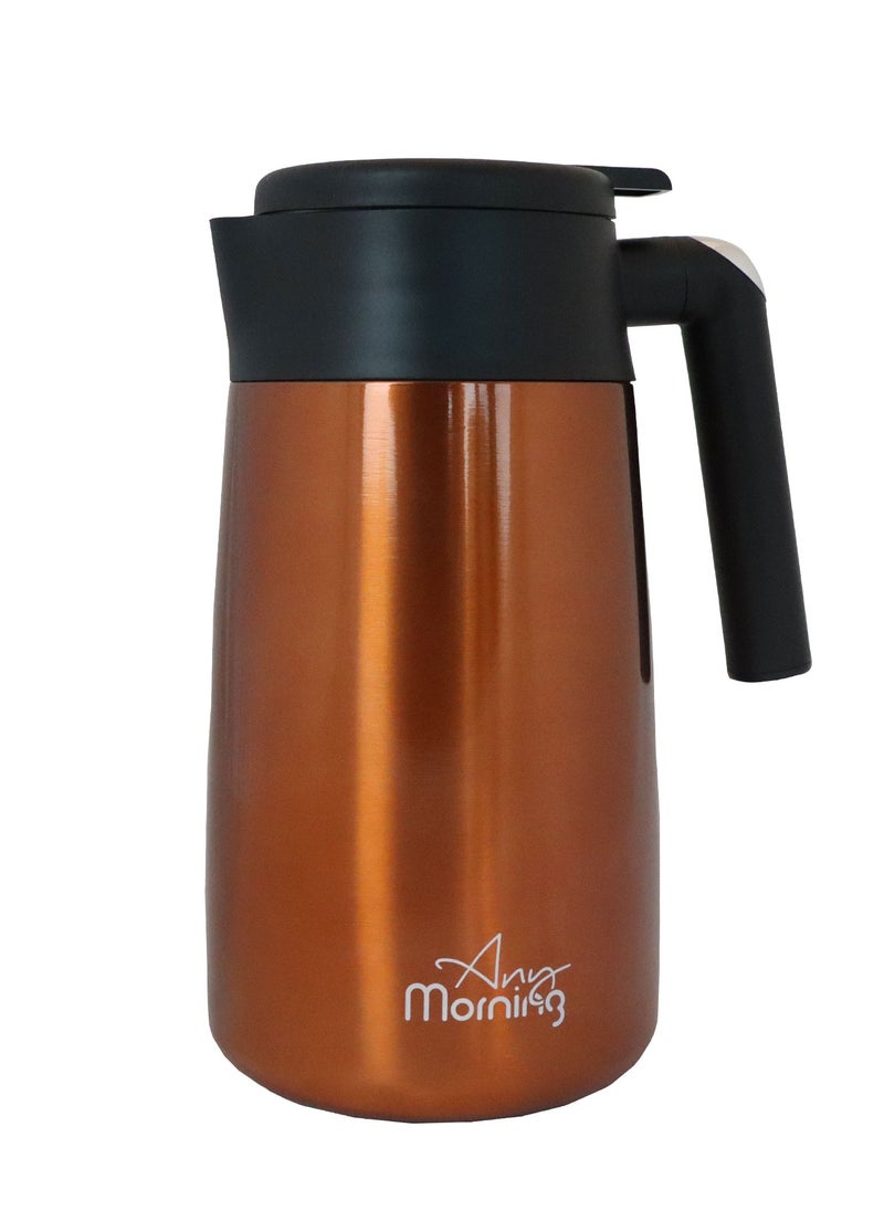 Any Morning Stainless Steel Thermos Flask 1.2L, Vacuum Thermal Carafe, Leakproof Insulated Coffee Carafe, Hot and Cold Beverage Dispenser Double Wall, 12 Hours Heat Retention, 40 oz, Copper Color - SI232250  - Image 1