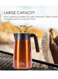 Any Morning Stainless Steel Thermos Flask 1.2L, Vacuum Thermal Carafe, Leakproof Insulated Coffee Carafe, Hot and Cold Beverage Dispenser Double Wall, 12 Hours Heat Retention, 40 oz, Copper Color - SI232250  - Image 4