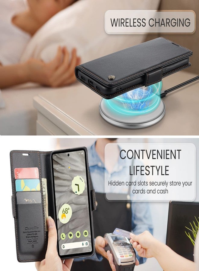 غطاء ريرزويرو لهاتف جوجل بيكسل 7A، جراب محفظة [حجب RFID]، جراب محفظة فاخر من جلد البولي يوريثان، جراب قابل للطي مع فتحة لحامل البطاقات، جراب قابل للطي لهاتف جوجل بيكسل 7A، أسود - Image 4