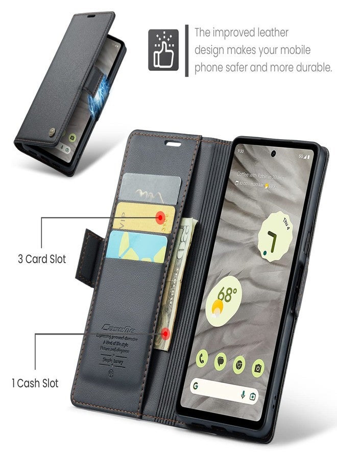 غطاء ريرزويرو لهاتف جوجل بيكسل 7A، جراب محفظة [حجب RFID]، جراب محفظة فاخر من جلد البولي يوريثان، جراب قابل للطي مع فتحة لحامل البطاقات، جراب قابل للطي لهاتف جوجل بيكسل 7A، أسود - Image 3