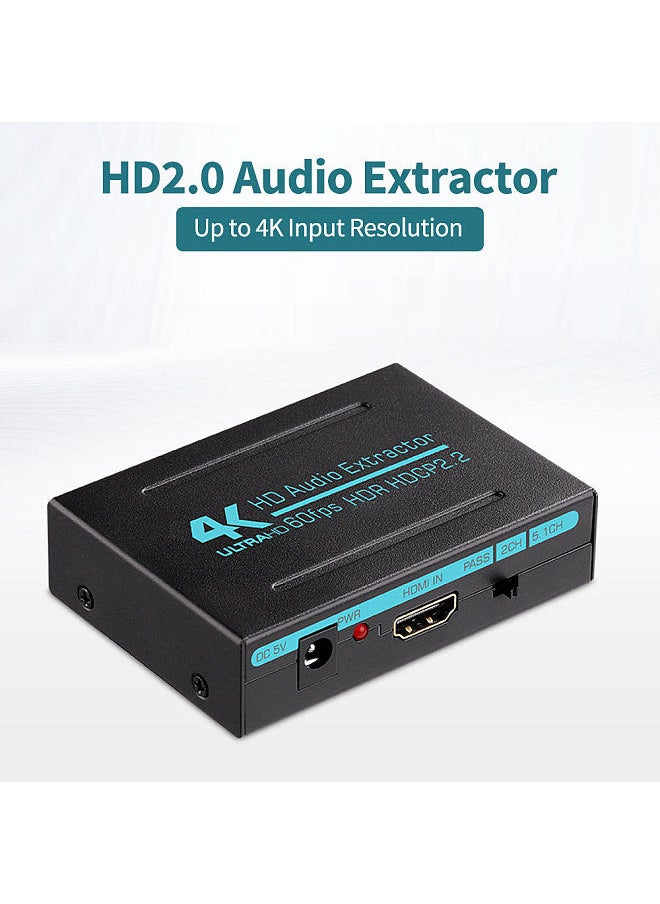 Generic - HD2.0 Audio Extractor Maximum Support 4K Input Resolution HD+Optical Fiber+RCA Output Interfaces Lossless Audio Signal Black - Image 1