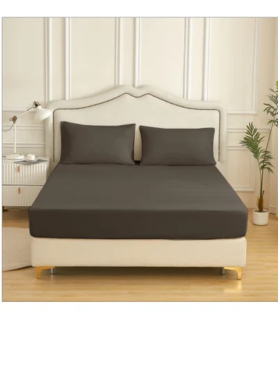 Donetella Bedding Fitted Sheet - Fits 200x200 Cm For Super King Bed - 3 Pcs (1 Fitted Sheet and 2 Pillowcases) - 35 Cm Deep Pocket - Solid Bed Sheet