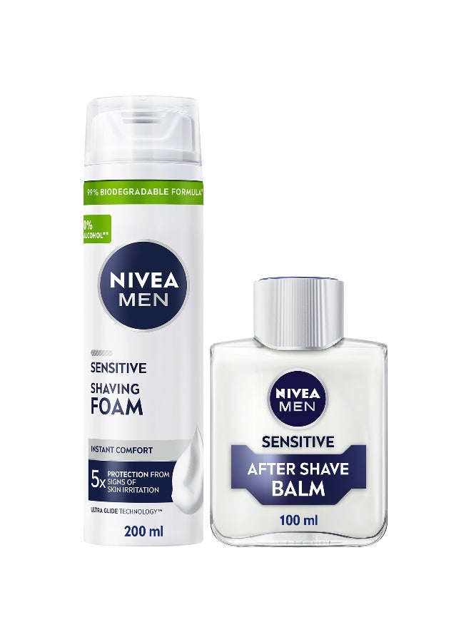 Nivea Men Sensitive After Shave Balm 100ml + Men Sensitive Shaving Foam 200ml - Image 1