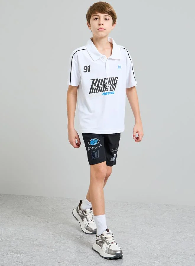 ستايلي Teen Boys Racing Print Polo T-Shirt and Shorts Set