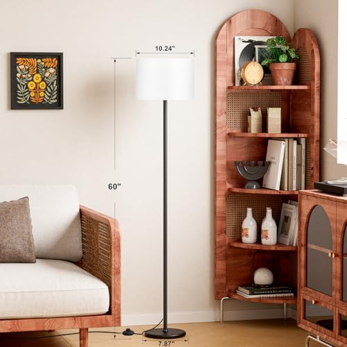 Ambimall Modern Floor Lamp Simple Design with White Shade, Foot Pedal Switch, 60" Small Tall Lamps for Living Room Bedroom Office Dining Room Kitchen, Black Pole Lamp(Without Bulb) - Image 2