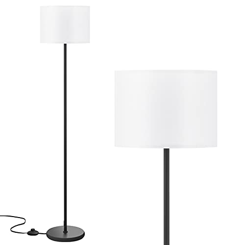Ambimall Modern Floor Lamp Simple Design with White Shade, Foot Pedal Switch, 60" Small Tall Lamps for Living Room Bedroom Office Dining Room Kitchen, Black Pole Lamp(Without Bulb) - Image 1
