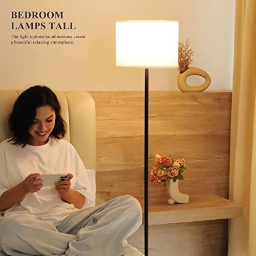 Ambimall Modern Floor Lamp Simple Design with White Shade, Foot Pedal Switch, 60" Small Tall Lamps for Living Room Bedroom Office Dining Room Kitchen, Black Pole Lamp(Without Bulb) - Image 4