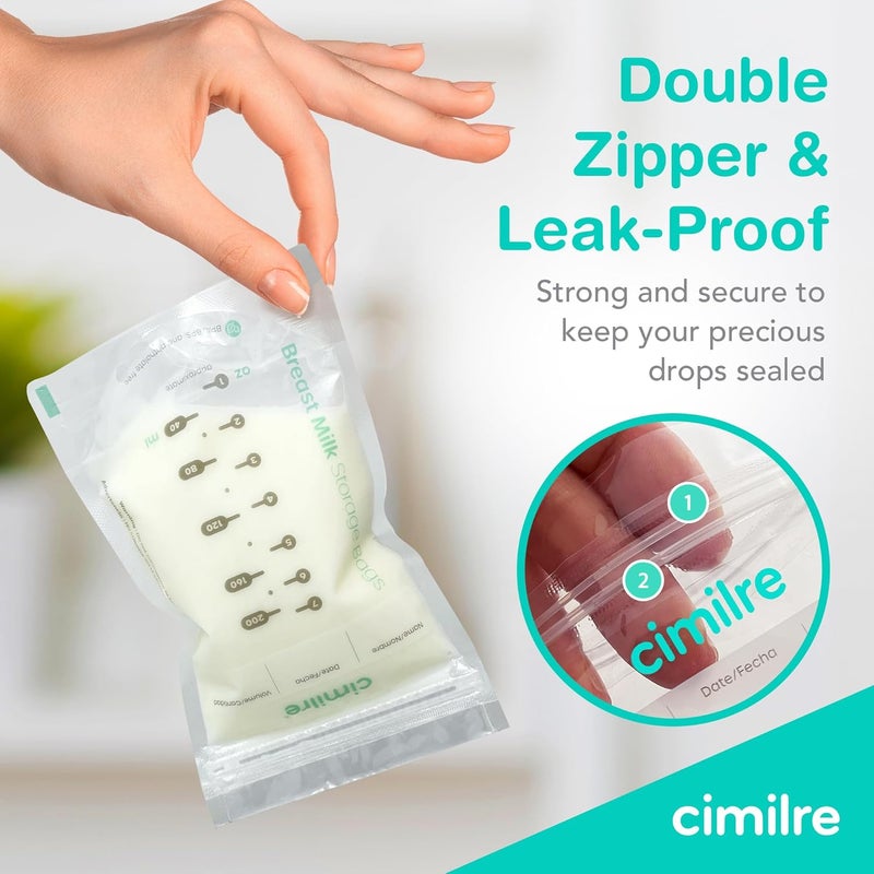 Cimilre Breast Milk Storage Bags by Cimilre LeakProof Breastmilk Storage Bags Freeze Flat or Standing 7 oz Bags 120 Pack - Image 3
