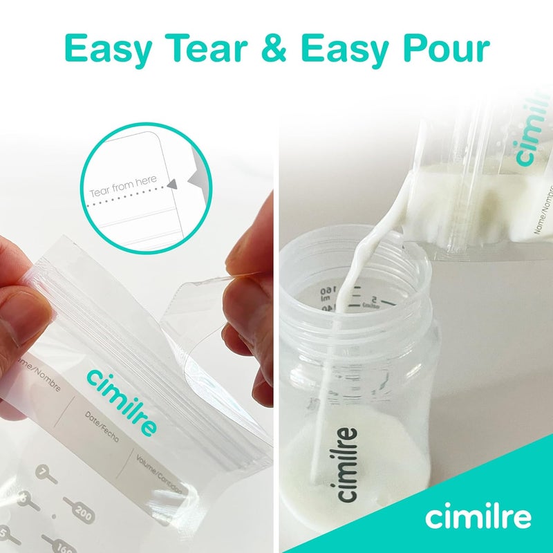 Cimilre Breast Milk Storage Bags by Cimilre LeakProof Breastmilk Storage Bags Freeze Flat or Standing 7 oz Bags 120 Pack - Image 2