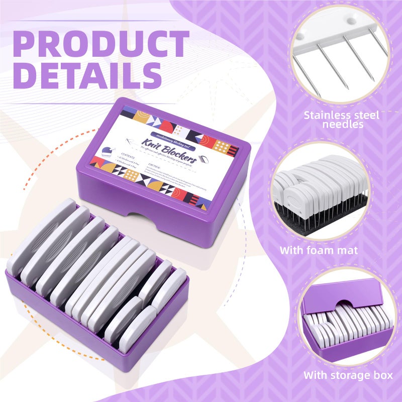 Opstin 20Pcs Knit Blocking Pins Kit, Knit Blockers Pins Kit, Knit Blocking Combs, Blocking Pins for Knitting & Crochet Projects, Knit Blocking Pins for Blocking Mats, Crochet Blocking Pins - Image 3